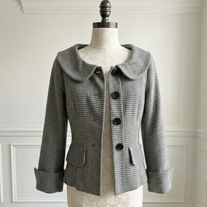 Womens Gray Houndstooth Button-Front Jacket